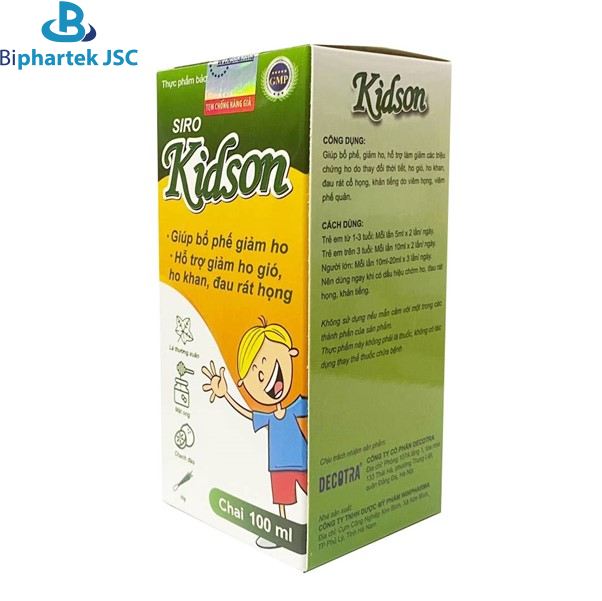Góc nghiêng sản phẩm siro ho Kidson