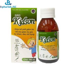Hình ảnh sản phẩm siro ho Kidson Góc nghiêng sản phẩm siro ho Kidson Lọ sản phẩm siro ho Kidson Giấy tiếp nhận công bố sản phẩm siro ho kidson Siro ho kidson