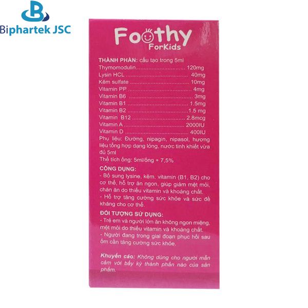 Thành phần chi tiết sản phẩm Foothy